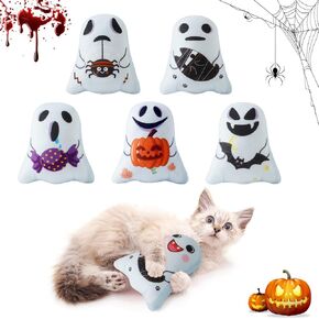 Dorakitten Halloween Catnip Toys Interactive Cat 5PCS Cats Chew Plush Ghost Toys & Pet Stuffed Nip Pillow & Kitten Best Kicker Toy Cute and Soft Teething Supplies for Moving Kitty Indoor