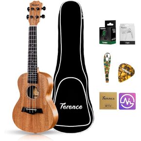 TERENCE Soprano Ukulele 23 Inch Mahogany Ukelele for Professional Beginner Adult Ukulele Kit with Tuner, Capo, Gig Bag, Strap, Picks, Nylon String & Cloth Portable Ukulele Gift Teaching for Beginners