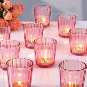 24pcs Vintage Ribbed Amber Votive Candle Holders, Fall Centerpieces for Tables, Tealight Candle Holder for Wedding Decor, Boho Home Decor, Christmas Decor