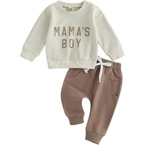 Mamas Boy Clothes Toddler Baby Fall Winter Outfit Long Sleeve Letter Sweatshirt Top Jogger Pants Casual Tracksuit