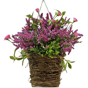 Spring Wreath Pink Berry Wildflower Door Hanger Basket Wreath, Spring Wreaths for Front Door, Spring Decorations Door Wreath for Home