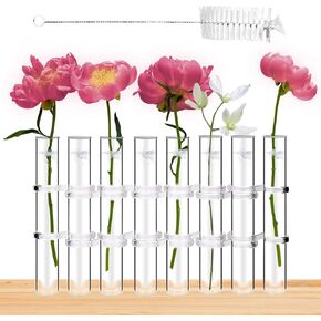OneNine Hinged Flower Vase, Tube Hinged Vase for Flowers, Test Tubes Flower Vases Plant Vase Decor Set with Brush, Great for Living Room, Office, Library, Conference Room Decoration(Large 6pcs)