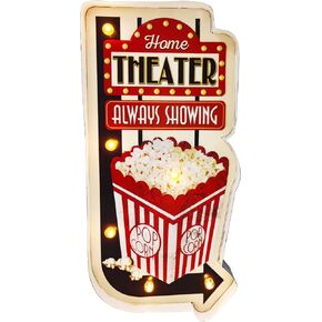 Popcorn Sign, LED Vintage Popcorn Decor Snacks Sign Wall Hanging Metal Handmade Marquee Embossed Tin Decor for Apartment, Home(Battery Operated)