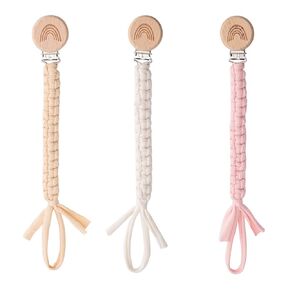 Pacifier Clip for Boys Girls Pacifier Holder Leash Boho Rainbow Wooden Clips Handmade Braided Cotton Unisex Baby Shower Birthday Gift Christmas Gift