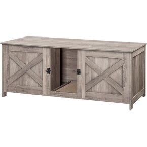 Cat Litter Box Enclosure for 2 Cats, 47.2" Hidden Cat Litter Box Furniture with Double Room, Wooden Cat Washroom Cabinet with Scratching Board, Indoor Cat House End Table, Greige CWHG1201