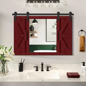 COGOOD Farmhouse Barn Door Mirror - 37" x 26" Rustic Wood Framed Mirror Wall Decor for Dining Room, Bathroom, Living Room, Bedroom Decorative, Rustic Black