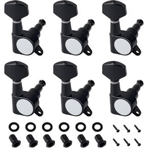 Banworks 6-In-Line Guitar Tuning Pegs 15:1 Ratio Sealed Guitar String Tuning Keys Machines with 45 Degree Fixing Tag for Strat ST Tele Electric Guitar Pack of 6 JT/JXQ-01 Black
