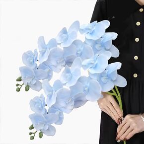 JEVA 1Pack Artificial Blue Orchid Flower Arrangements Faux Orchid Flower