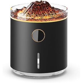 Essential Oil Diffuser with Huoshan Flame Light,Cool Mist Humidifiers for Bedroom,2-Colour Flame Mini Humidifier Quiet,Ultrasonic Humidifier Aroma Diffuser for Spa Yoga Office(Color:Black)