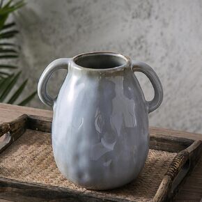 Kimdio Ceramic Vase with 2 Handles, Modern Farmhouse Vase for Home Decor, Rustic Pottery Vase, Decorative Terracotta Flower Vase, Clay Small Vase, Centerpieces for Dining Table