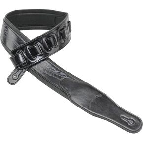 Walker & Williams GB-136 Handmade Brushed Black Padded Guitar Strap With Native American Feather Design For Acoustic, Electric, And Bass Guitars