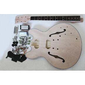 335 Style Project Semi-Hollow Guitar Kits Jazz Body DIY Electric Guitar Kit (Natural A)