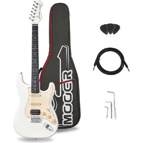 MOOER Electric Guitar Kit Practice Guitar Binginner, HHS Pichup, Solid Poplar Body, Roasted Maple With Gig Bag, Guitar Cable, Three Kinds Of Guitar Picks For Starter, Performance, MSC10 Pro Black