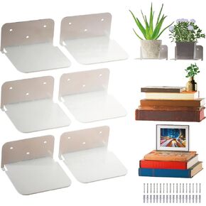Invisible Floating Bookshelf - (Pack of 4) Sturdy Metal Heavy Duty Floating Bookshelves, Multipurpose Stackable Wall Mount Bookshelves for Home/Office/Library
