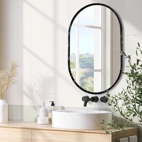 ANDY STAR Bathroom Mirror, 20x30 Inch Oval Mirrors for Bathroom, Black Pill-Shaped Mirrors for Wall, Modern Black Mirror with Sleek Faux Marble Metal Frame, Wall-Mounted Mirror Vertical/Horizontal