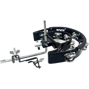 Cowbell Mount Holder with Hi Hat Tambourine Bass Drum Hoop Mount Clamp, Double Row Bells Tambourine Mounting Bracket Percussion Cowbell Mount Rod Bracket for Drum Set Accessories