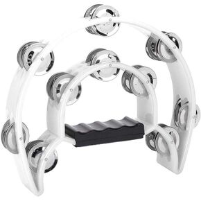 Hand Tambourine Double Row Jingle Handbell Tambourine Percussion Musical Instrument 6 Colors(White)