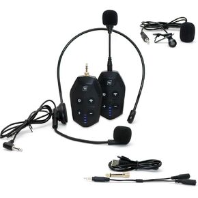 Lavalier Microphone Wireless&Wired Lapel Mic Set for Voice Amplifier Pa System Pa Speaker Video DSLR Camera Recording ect Mini Portable Clip On Rechargeable Transmitter with Receiver