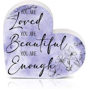 Inspirational Quotes Desk Ornament Gift Wooden Desk Sign Encouragement Cheer Up Gifts You Are Loved You Are Enough Positive Plaque for Coworker Women Friend (Pink)