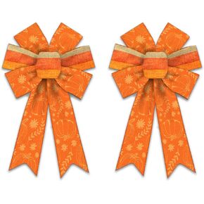 Large Fall Bow Wreath Autumn Thanksgiving Yellow Orange Plaid Bows for Farmhouse Wreath Indoor Outdoor Holiday Party Door Wall Decoration