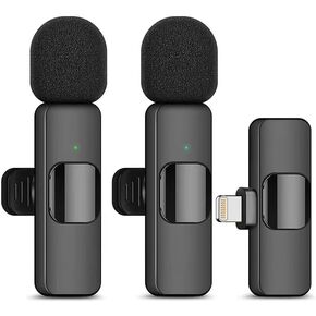 2 حزمة من ميكروفون Lavalier اللاسلكي لأجهزة iPhone iPad، ميكروفونات طية صدر السترة، تشغيل 2.4G، تأخير منخفض للغاية، شريحة مدمجة لتقليل الضوضاء، وقت عمل 8 ساعات لتسجيل الفيديو، والمقابلة، والبودكاست، ومدونة الفيديو، YouTube
