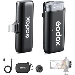 GODOX WES1 Kit1 Wireless Lavalier Microphone for iPhone, MFi Certified, Plug and Play, Noise Cancelling Lapel Mic with 656ft Transmission, Compatible with iPhone, iPad, for Vlogs/Interviews/Live