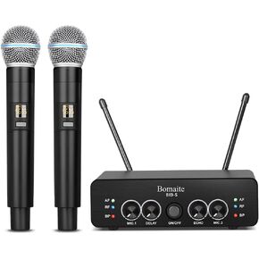 BX9-S UHF Wireless Microphone System， Karaoke Microphone Wireless Mic Cordless Dual with Volume Control and Echo,DEALY for Karaoke Singing Speech Meeting Church DJ Party, 165FT