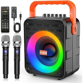 Karaoke Machine with 2 UHF Wireless Microphones, Portable Bluetooth Speaker, 40W PA System with 6.5" Subwoofer and 1.5" Tweeter, 5400 mAH Battery Great for Party