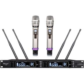 Wireless Microphone System, Guarda Audio 4 Antenna True Diversity Dual UHF Professional Cordless MIC Set, Ideal for DJ, Church, Outdoor Events, Up to Range 1000ft (U-80)