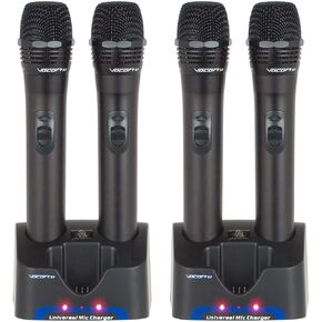 VocoPro 4X UHF Handheld Rechargeable Microphones with 2X Charging Stations, QRST Frequency, UHR-10: 9E, 9F, 9G, 9H (UHR10)