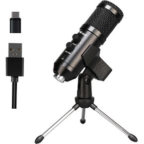 HayKee Professional Phone & USB Condenser Microphone with stand for Computer & phone, Plug & Play. Great for Live Streaming, YouTube Recording, Gaming, Podcast, Karaoke on Cell phone & PC