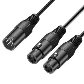 J&D XLR Male to Dual XLR Female Splitter Cable, 3 Pin PVC Shelled 2 XLR Female to XLR Male Y Splitter Balanced Microphone Cable Adapter for Record Mixer AMP Limiter Speaker, 1.6 Feet