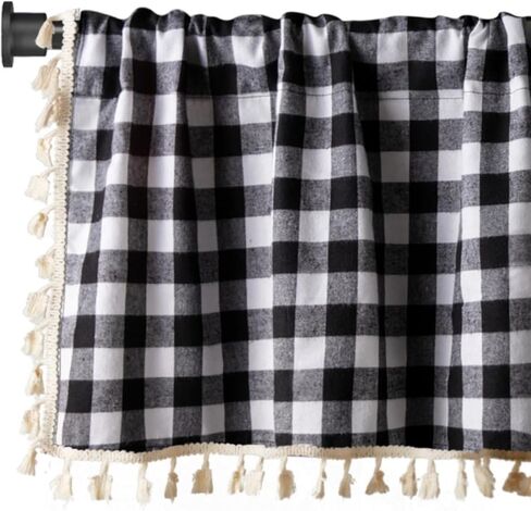 2 حزمة من ستائر النوافذ المنسوجة من القماش القطني بفحص الجاموس وجيب قضيب أبيض وأسود منقوشة اتجاهات ديكور ستائر تصميم المزرعة للمطبخ أو غرفة المعيشة 16 بوصة × 56 بوصة (مباشر) in Kuwait