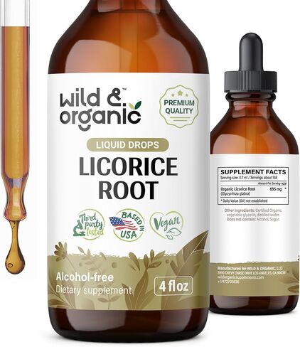 Wild & Organic Licorice Root Liquid Extract - Licorice Root Supplement for Respiratory Health & Digestion Support - Glycyrrhiza Glabra Tincture - Vegan, Alcohol Free Drops - 2 fl oz in Kuwait