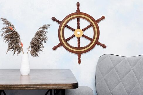 Nagina International Hand Crafted Premium Nautical Wooden Ship Wheel | Exclusive Pirate's Wall Decor | Ocean & Beach Maritime Nursery Decorative Hanging (4 Inches, Brass Ring Handle) in Saudi Arabia