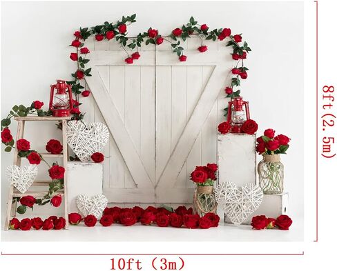 كيت 7x5ft عيد الحب خلفية للتصوير الفوتوغرافي جدار أبيض خمر لوحة وردة حمراء عيد الحب خلفية عيد الحب حزب الديكور الخلفية in Saudi Arabia