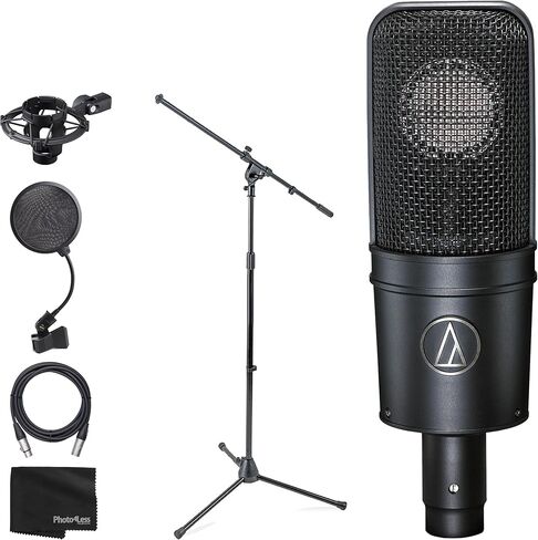ميكروفون مكثف قلبي من Audio-Technica AT4040 مع حامل للصدمات + حامل ميكروفون + مرشح بوب مقاس 4 بوصة ASVS4B + قطعة قماش نظيفة in Saudi Arabia