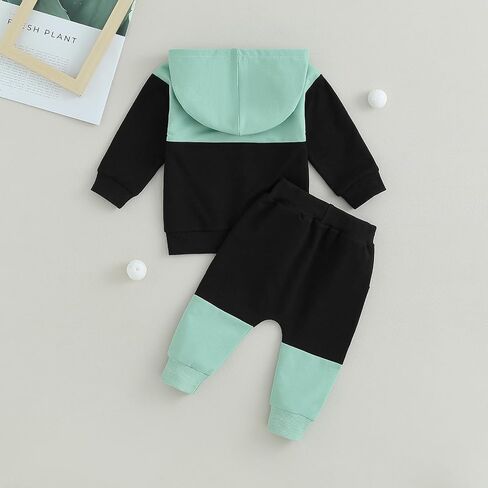 Toddler Baby Boy Clothes Color Block Hooded Sweatshirt Pullover Jogger Pants 2Pcs Fall Winter Sweatsuit Outfit in Kuwait