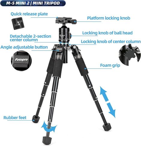 Fotopro Mini Tripod with Ball Head Phone Mount Detachable Selfie Stick Folded only 8.6" Max Load up to 6.6 lbs FY-810 Black in Kuwait