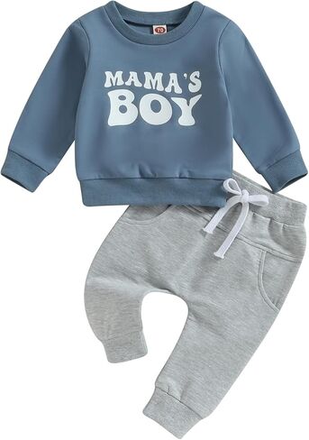 Mamas Boy Clothes Toddler Baby Fall Winter Outfit Long Sleeve Letter Sweatshirt Top Jogger Pants Casual Tracksuit in Saudi Arabia