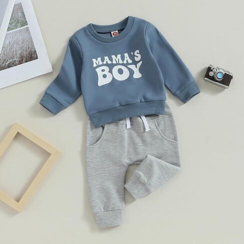 Mamas Boy Clothes Toddler Baby Fall Winter Outfit Long Sleeve Letter Sweatshirt Top Jogger Pants Casual Tracksuit in Saudi Arabia