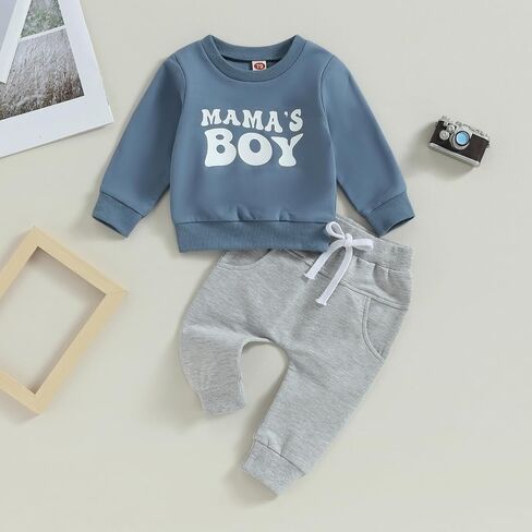 Mamas Boy Clothes Toddler Baby Fall Winter Outfit Long Sleeve Letter Sweatshirt Top Jogger Pants Casual Tracksuit in Saudi Arabia