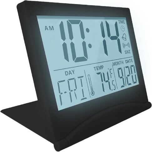 ساعة MMOBIEL الرقمية LCD منبه للسفر قابلة للطي مع إضاءة خلفية - ساعة رقمية مع مؤشر اليوم والتاريخ ودرجة الحرارة - ساعة منبه رقمية للطاولة - ساعة مكتب تعمل بالبطارية - فضي in Kuwait