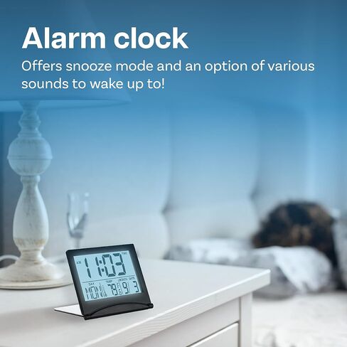 ساعة MMOBIEL الرقمية LCD منبه للسفر قابلة للطي مع إضاءة خلفية - ساعة رقمية مع مؤشر اليوم والتاريخ ودرجة الحرارة - ساعة منبه رقمية للطاولة - ساعة مكتب تعمل بالبطارية - فضي in Kuwait