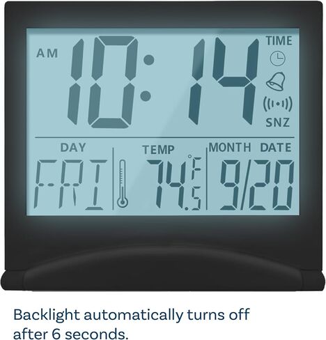 ساعة MMOBIEL الرقمية LCD منبه للسفر قابلة للطي مع إضاءة خلفية - ساعة رقمية مع مؤشر اليوم والتاريخ ودرجة الحرارة - ساعة منبه رقمية للطاولة - ساعة مكتب تعمل بالبطارية - فضي in Kuwait