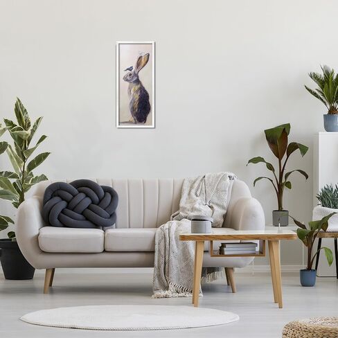 Stupell Industries Minimal Woodland Rabbit مع لوحة طيور جاثمة، تصميم بواسطة Karen Weber Fine Canvas Wall Art، 10 × 24، أبيض فاتح in Saudi Arabia