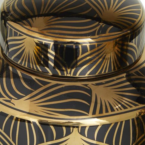 Deco 79 Ceramic Floral Decorative Jars with Gold Accents, Set of 2 14", 12"H, Black in Kuwait