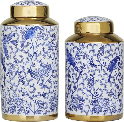 Deco 79 Ceramic Floral Decorative Jars with Gold Accents, Set of 2 14", 12"H, Black in Kuwait