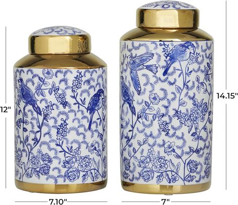 Deco 79 Ceramic Floral Decorative Jars with Gold Accents, Set of 2 14", 12"H, Black in Kuwait