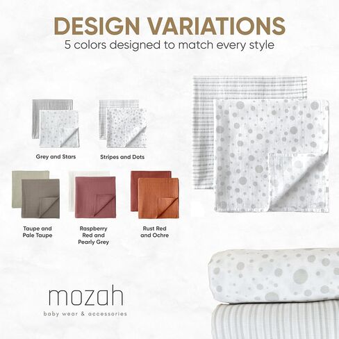 MOZAH Organic Muslin Swaddle Blankets - 100% Cotton for Girl and Boy - Receiving Blanket - 2 Pack of Baby Swaddle Blankets for Gender Neutral Nursery (Mauve and Beige) in Saudi Arabia